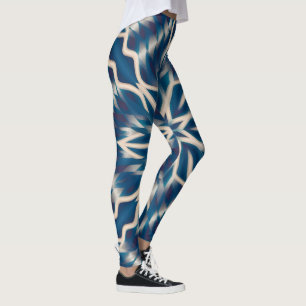 Blå vit geometrisk vattenfärg leggings