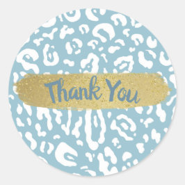 Blå & Vit Gepard Leopard Djurtryck Party  Runt Klistermärke