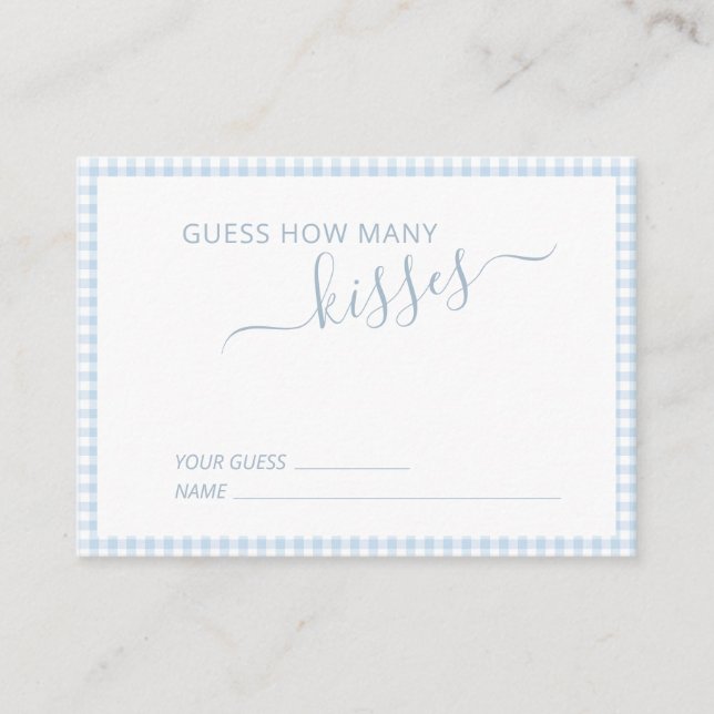 Blå Vit Gingham Hur Många Puss Baby Shower Tilläggskort (Framsida)