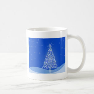 Blå Vit Glad Julgran Stjärnor Nattljus Kaffemugg