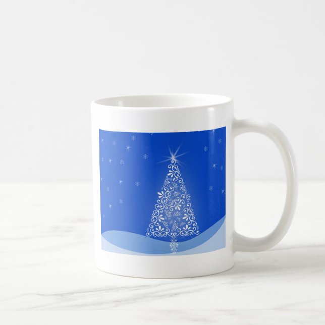 Blå Vit Glad Julgran Stjärnor Nattljus Kaffemugg (Höger)