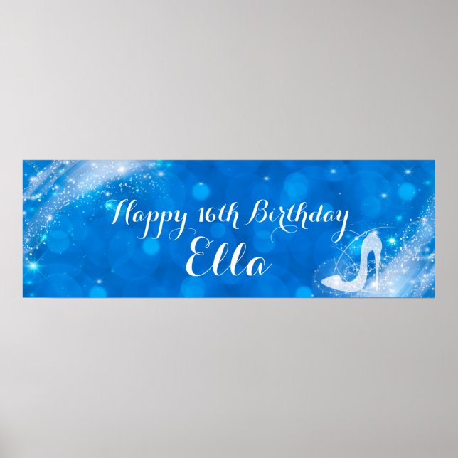 Blå & Vit Glänsande Cinderella Häl Custom Party Poster (Framsidan)