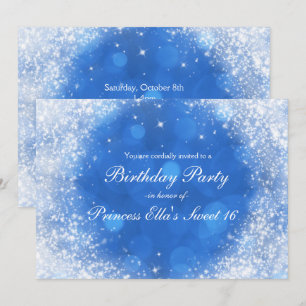 Blå & Vit Glitter Askungen Fest För Alla Tillfälle Inbjudningar