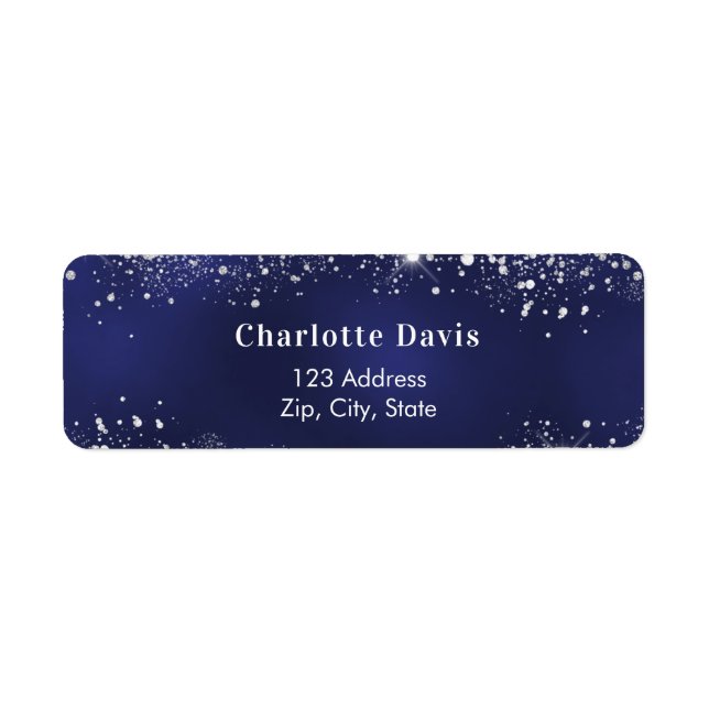 Blå vit glitter returadress etikett (Framsidan)