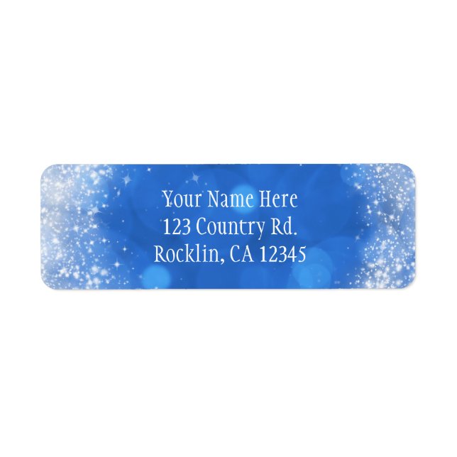 Blå & Vit Glittrande Askungen Bröllopsinbjudan Returadress Etikett (Framsidan)