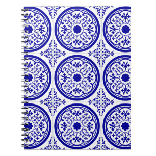 Blå vit gotik Tile Mönster Anteckningsbok