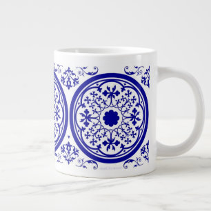 Blå vit gotik Tile Mönster Jumbo Mugg