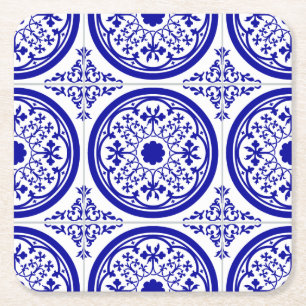 Blå vit gotik Tile Mönster Underlägg Papper Kvadrat