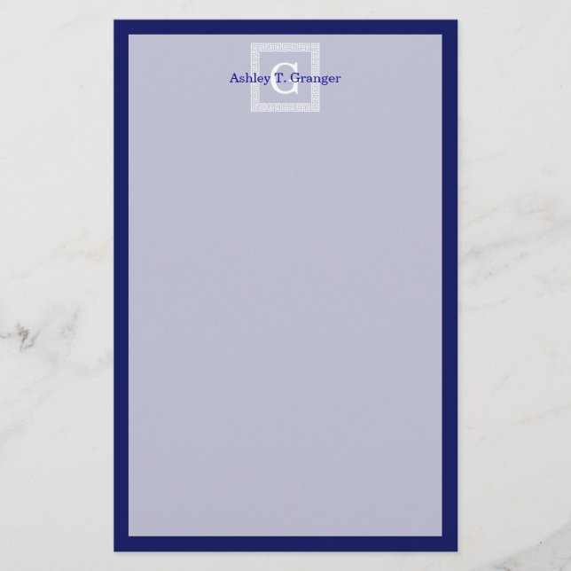 Blå vit grekisk Nyckel #1 - rammonogram Brevpapper (Framsida)