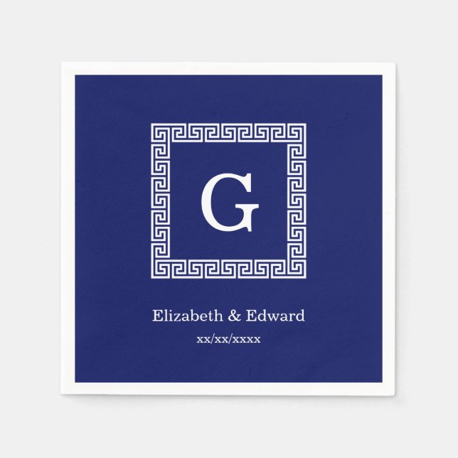 Blå vit grekisk Nyckel #1 - rammonogram Pappersservett (Framsidan)