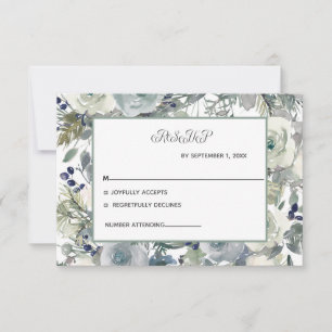 Blå Vit Grön Blommig Bröllops-RSVP-kort OSA Kort