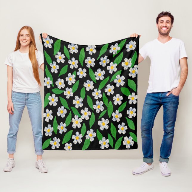 Blå Vit Grön Blommig  Fleecefilt (På plats)