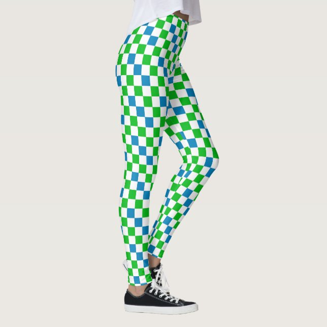 Blå Vit Grön Rutig Design  Leggings (Höger)