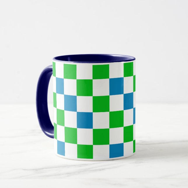 Blå Vit Grön Rutig Design  Mugg (Framsida vänster)