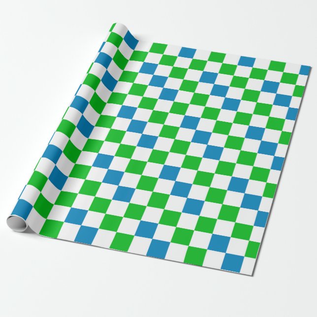 Blå Vit Grön Rutig Design  Presentpapper (Utrullad)