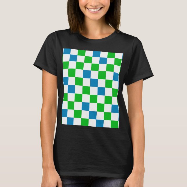 Blå Vit Grön Rutig Design  T Shirt (Framsida)