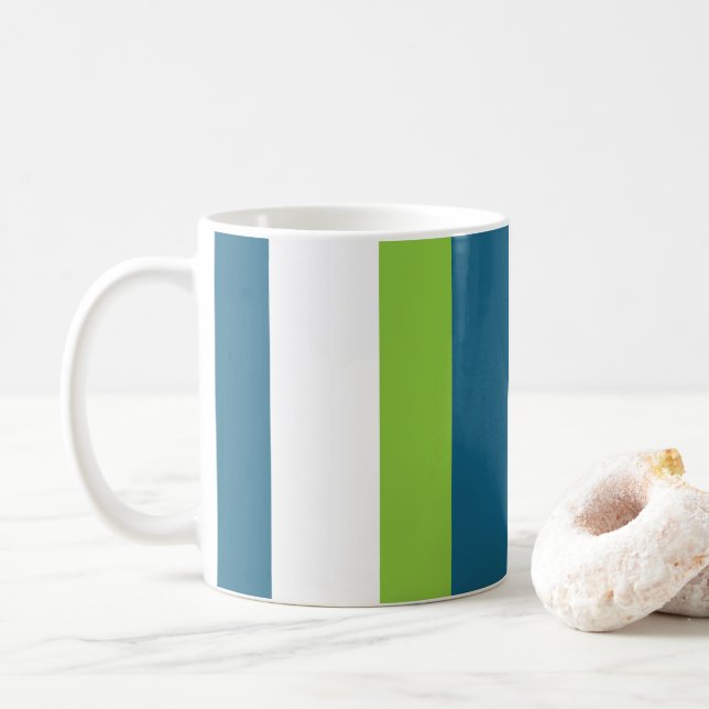 Blå Vit Grön Vertikala Ränder Kaffemugg (Med munk)