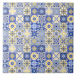 blå& vit gul portugisisk Azulejo-mönster Kakelplatta