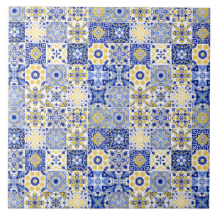 blå& vit gul portugisisk Azulejo-mönster Kakelplatta