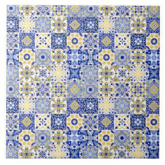 blå& vit gul portugisisk Azulejo-mönster Kakelplatta