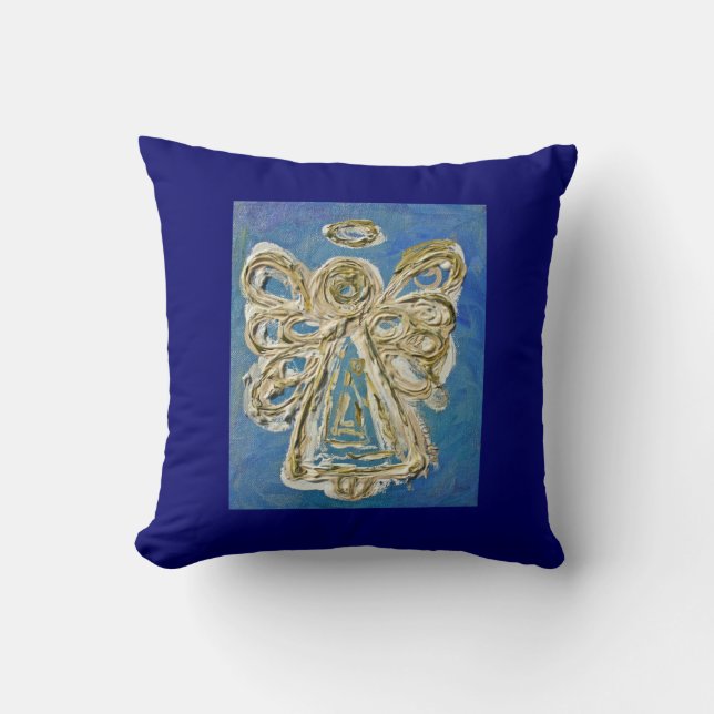 Blå, vit, Guld Angel Decorative Dekorativ kudde (Framsida)