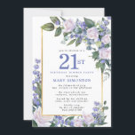 Blå vit Guld Blommigt 21:a födelsedag Inbjudningar<br><div class="desc">Ät en speciell kvinna med denna elegant och kvinnlig 21: a födelsedagsmattens inbjudan. 21:a är skriven i stor blå text. Födelsedagsfirandet följer. Gästgästens namn ligger också i blå huvudstad brev. Återstoden av texten är mjukt grått. Information om födelsedagsfirandet omges av en chic guld ram som är dekorerad med vit ros...</div>