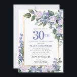 Blå vit Guld-Blommigt, 30års födelsedag-middag Inbjudningar<br><div class="desc">Ät en speciell kvinna med den här eleganten och inbjudan till feminin 30års födelsedag-middagen. 30:e är skriven i stor blå text. Födelsedagsfirandet följer. Gästgästens namn ligger också i blå huvudstad brev. Återstoden av texten är mjukt grått. Information om födelsedagsfirandet omges av en chic guld ram som är dekorerad med vit...</div>