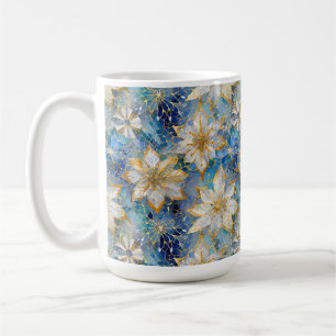 Blå Vit Guld Jul Poinsettia Kaffemugg