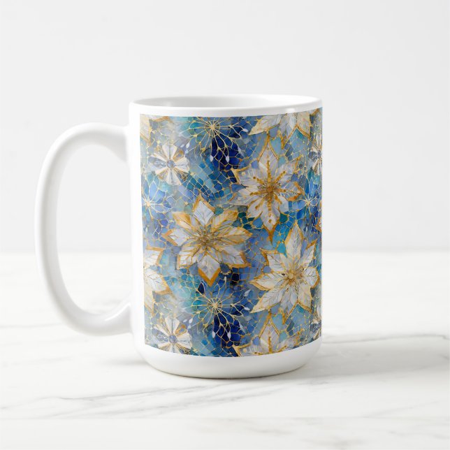 Blå Vit Guld Jul Poinsettia Kaffemugg (Vänster)
