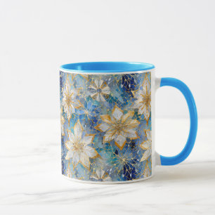 Blå Vit Guld Jul Poinsettia Mugg