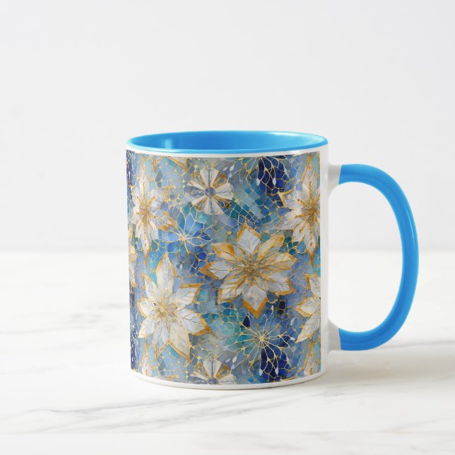 Blå Vit Guld Jul Poinsettia Mugg (Höger)