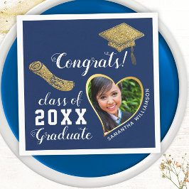 Blå vit Guld klass 2025 Grad Photo Studenten Pappersservett
