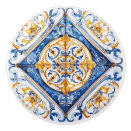 Blå vit Guld-se Talavera Azulejo Tile Knopp
