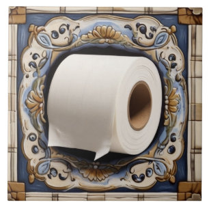 Blå vit & Guld Toilet Papper Roll Funny Bathroom Kakelplatta
