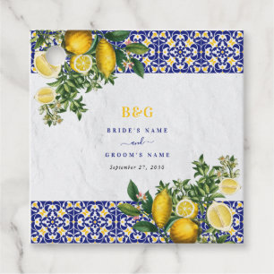 Blå vit Gult Medelhavet Tile Lemon Bröllop Gåvor Etiketter
