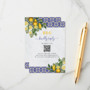 Blå vit Gult Medelhavet Tile Lemon Bröllop Tilläggskort