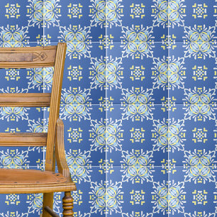 Blå vit Gult Ornate-Elegant i Medelhavet Kakelplatta
