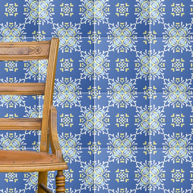 Blå vit Gult Ornate-Elegant i Medelhavet Kakelplatta (Skapare uppladdad)