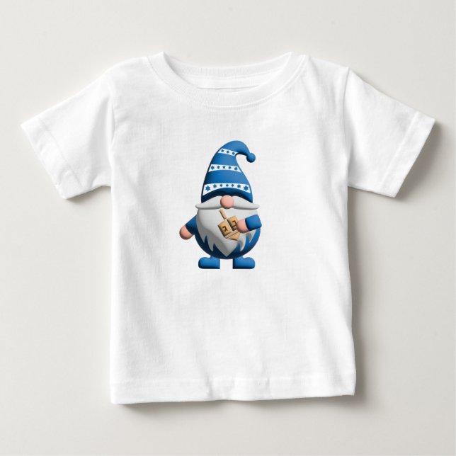 Blå vit Hannuka Tomte som håller Dreidel T Shirt (Framsida)