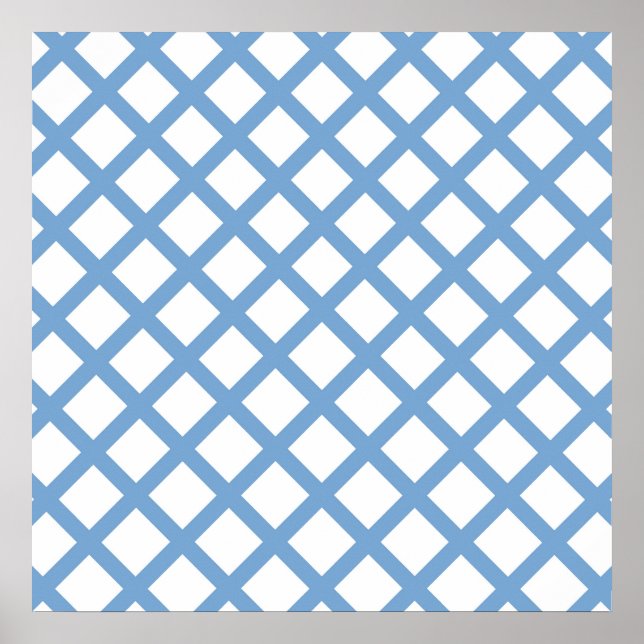 Blå Vit Harlekin Diamant Randigt Mönster Poster (Framsidan)