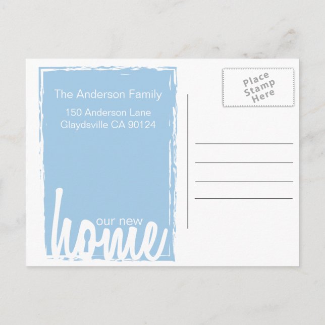 Blå & Vit Hemnyckel Lås Nytt Hem Meddelande Vykort (Baksida)