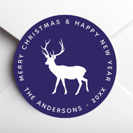 Blå Vit Hjort Kronhjort God Jul Högtider Runt Klistermärke
