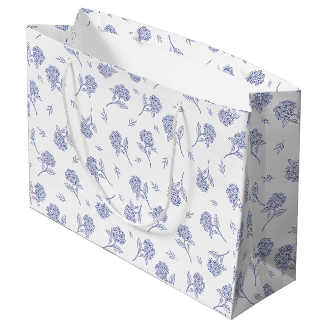 Blå & Vit Hortensia Botanisk Toile-mönster (Baksidan Vinklad)