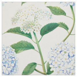 Blå Vit Hortensia Trädgårdsmönster Tyg