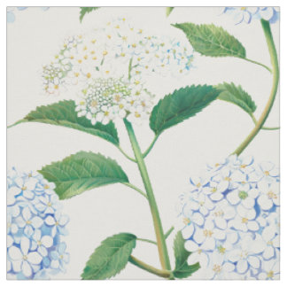 Blå Vit Hortensia Trädgårdsmönster Tyg