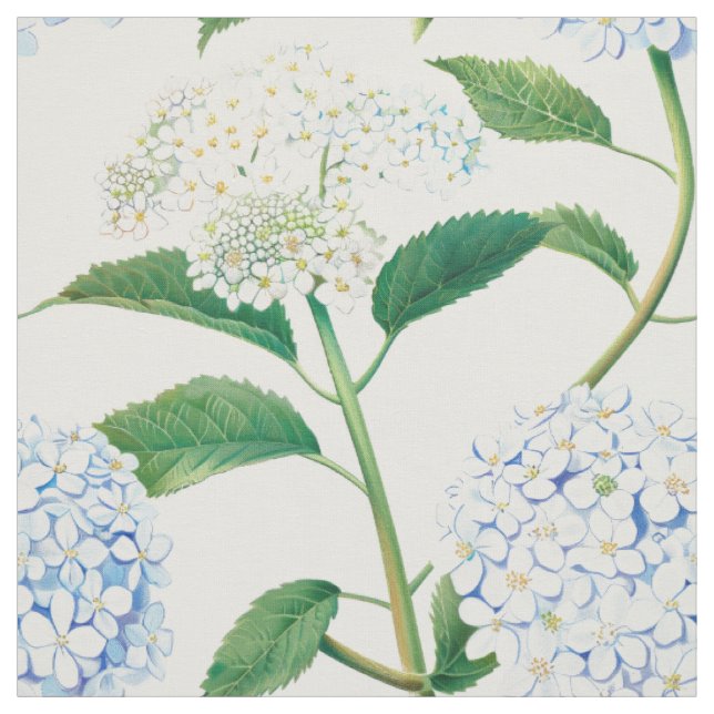 Blå Vit Hortensia Trädgårdsmönster Tyg (Provkarta)