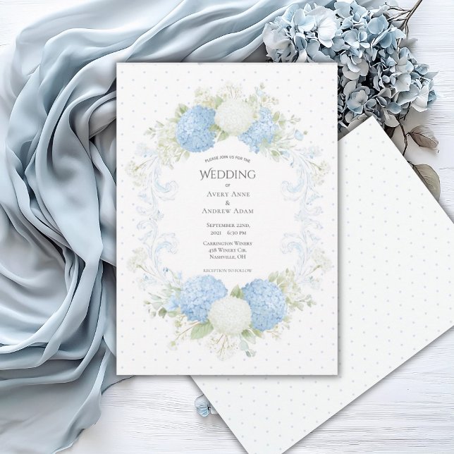 Blå Vit Hydrangea Blommig Elegant Bröllop Inbjudningar (Skapare uppladdad)