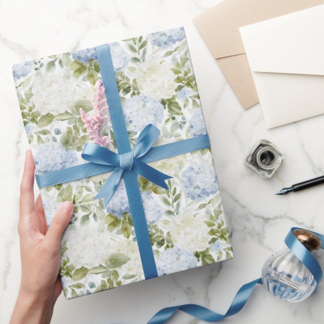 Blå Vit Hydrangea Romantisk Blommig Bröllop Presentpapper (Gifting)