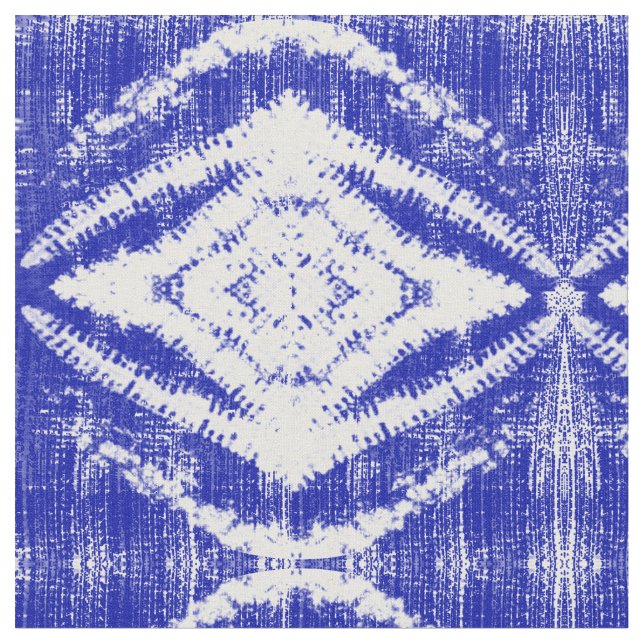 Blå vit ikat Tribal Diamond Mönster Tyg (Närbild)