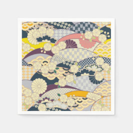 Blå vit japansk Kimono-Blommigt, Papper Pappersservett